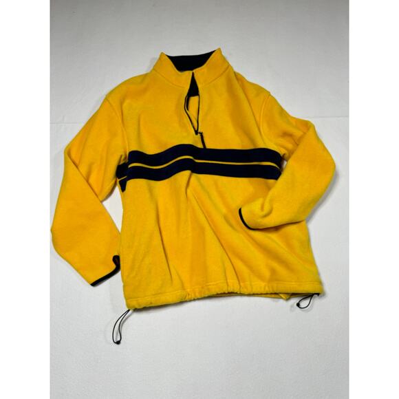 Consensus Y2K‎ Yellow Fleece Pullover Half Zip Striped Retro Outdoor Size Large - Picture 1 of 6
